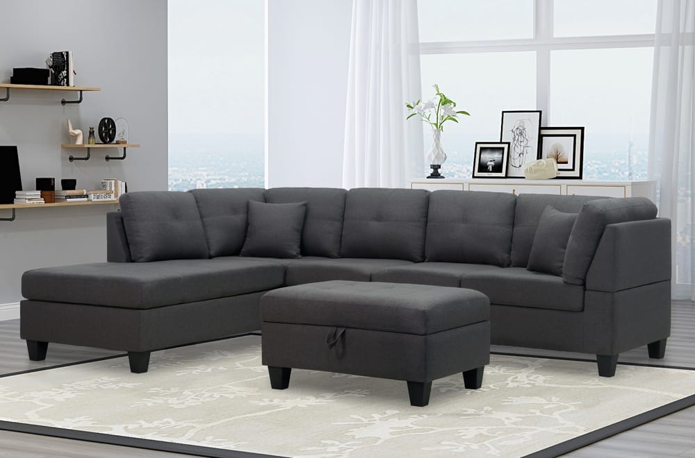 Sofa Sectional 2Pc With Reversable Chaise With Ottoman In Linen Fabric ESS-1232