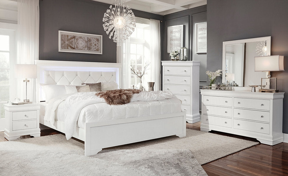 Pompei Bedroom SET 5PC LED Headboard Wood Finish EB-Pompei