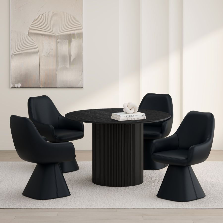 Modern Engineered Wood Table Top with Oak Veneer Black Swivel Chairs