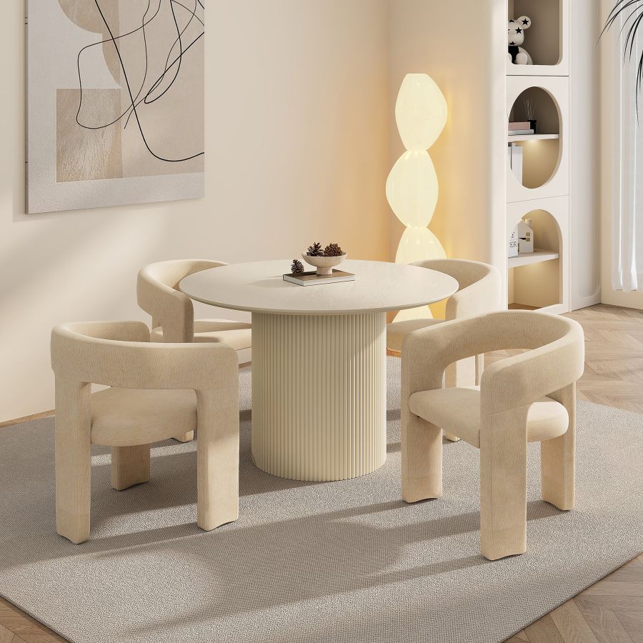 EG-Tovas /Amara 5pc Dining Set - Ivory Table with Beige Chair