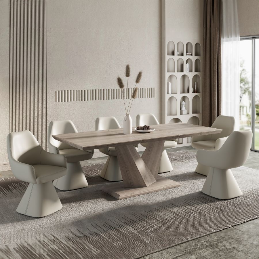 Modern Washed Oak Pvc Dining Table with Automatic Return Swivel Seat