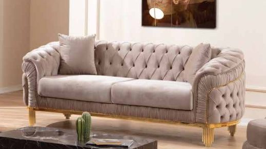 Sofa Set 3PC Velvet Material With Gold Legs ESS-VANESA