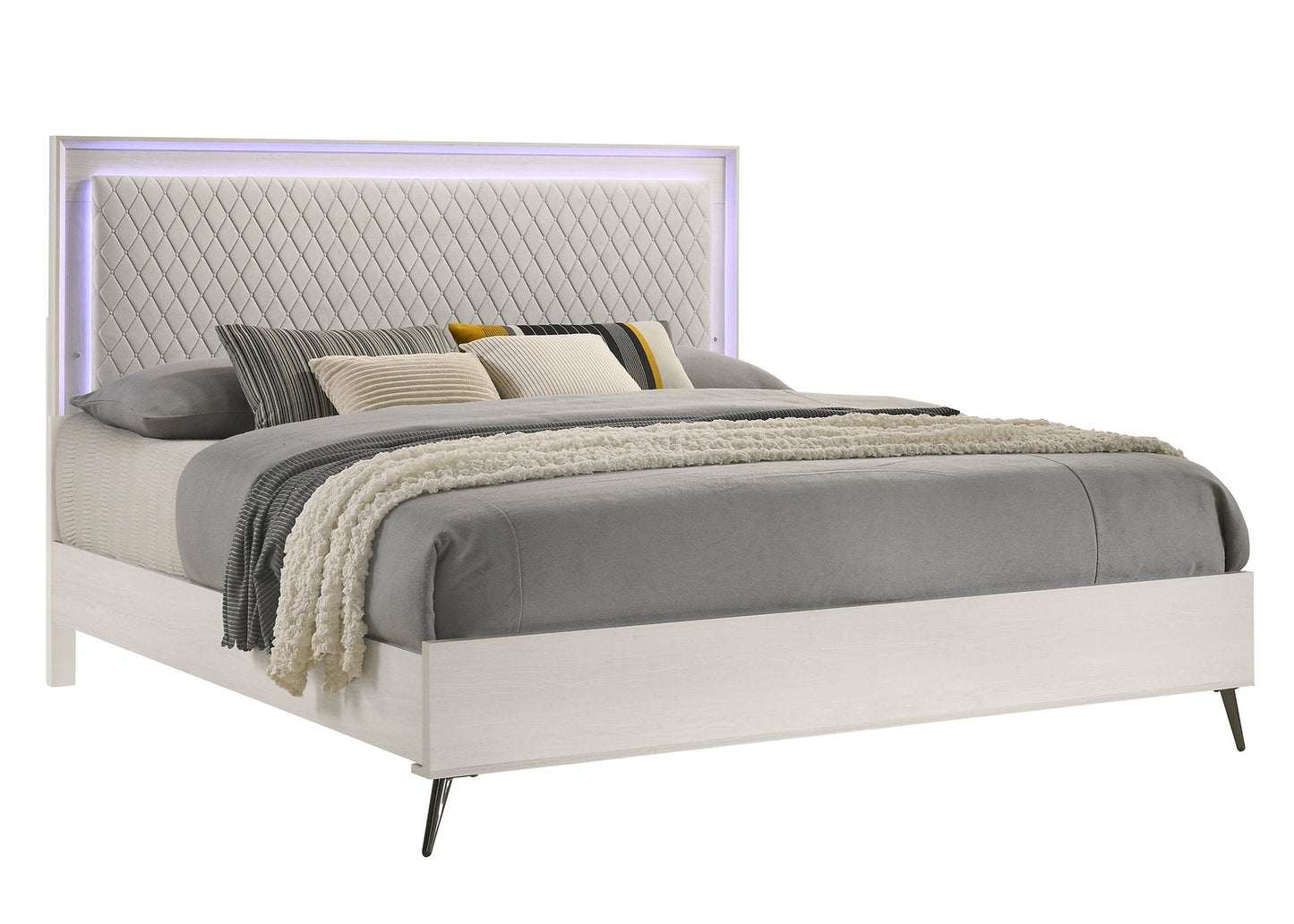 Ella Bedroom SET 5Pc LED Wood and Velvet Headboard Finish EB-Ella