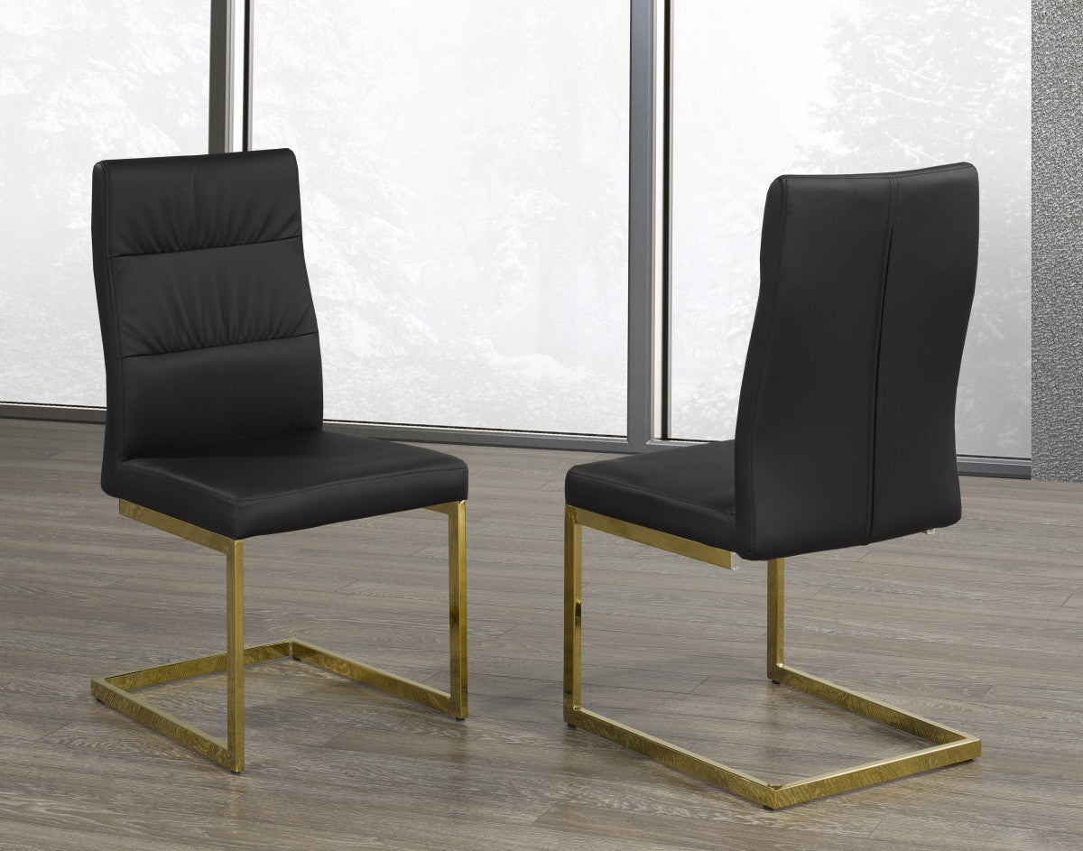 5-PIECE DINING SET BLACK CHAIRS /GOLD BASE WITH TOP GLASS
