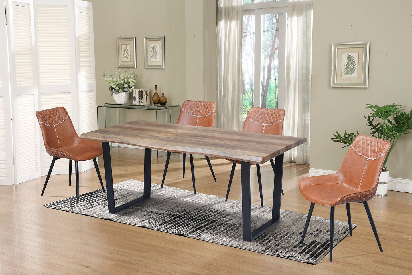 Dining Table Set Live Edge Top Solid Metal Legs ET-1810/EC-1825