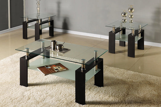 Coffee and Side Table Set 3PC Black Legs with Clear Glass Top ET-2048