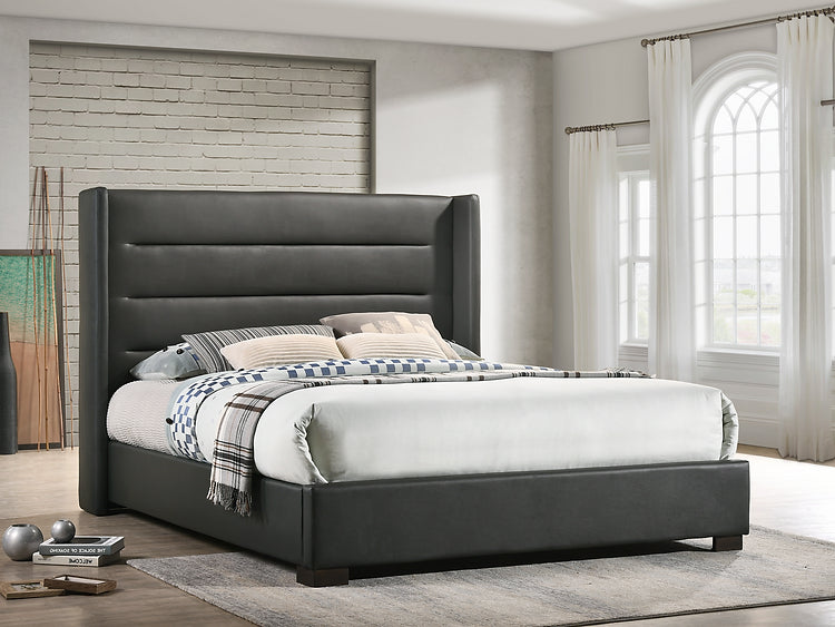 Dark Grey Leatherette Wing Platform Bed