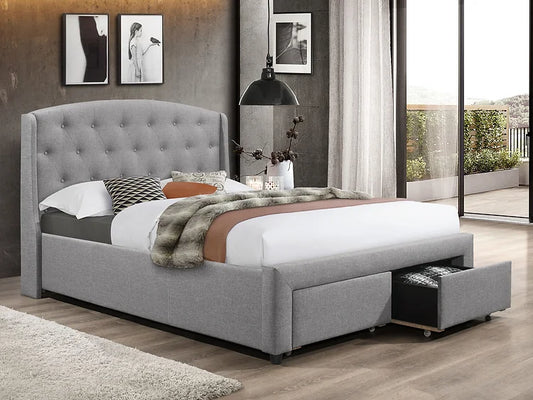 Grey Fabric Bed with 2 Front Pull Out Drawers