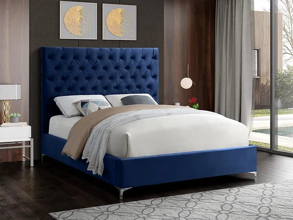 Deep Tufted Velvet Fabric Bed with Dual Chrome/Gold Legs