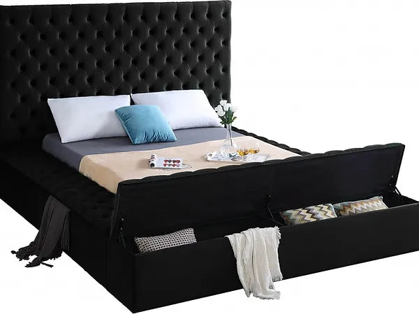 Luxurious Black Velvet Bed with Storage