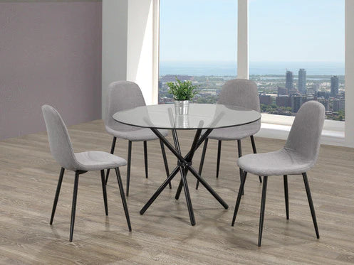 Ari 5 Piece Round Tempered Glass with  Grey Chairs