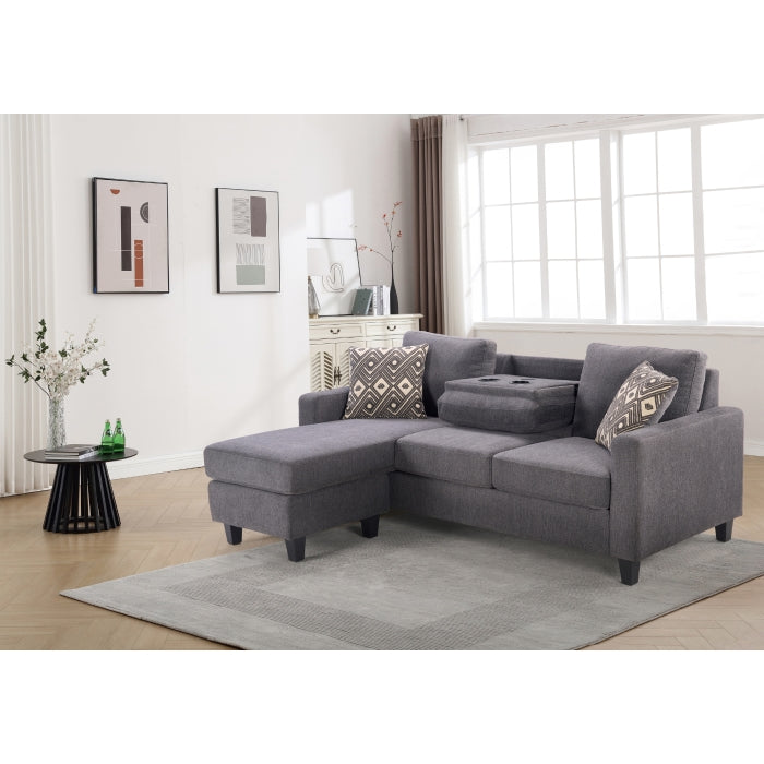 Grey Reversible Sofa Chaise with Drop-Down Table & Two Pillows