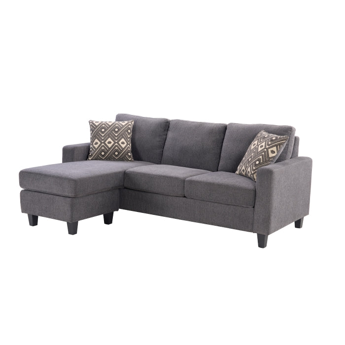 Grey Reversible Sofa Chaise with Drop-Down Table & Two Pillows