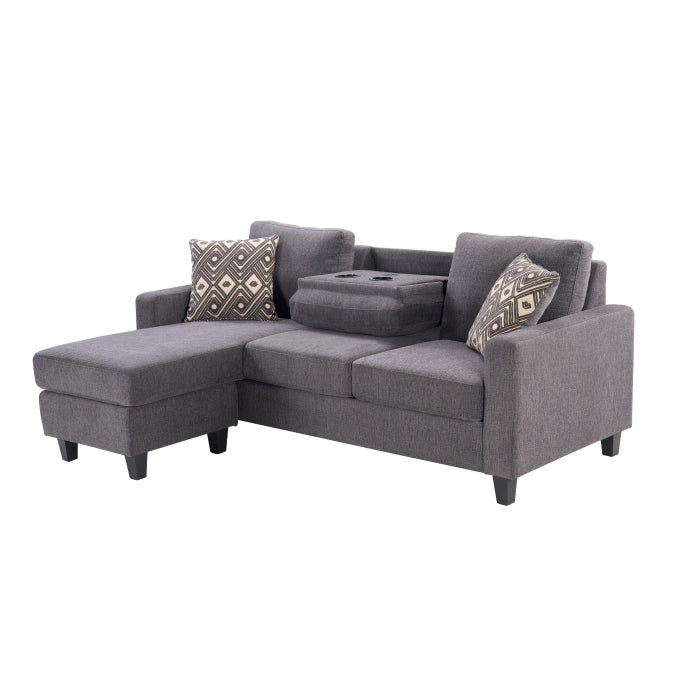 Grey Reversible Sofa Chaise with Drop-Down Table & Two Pillows