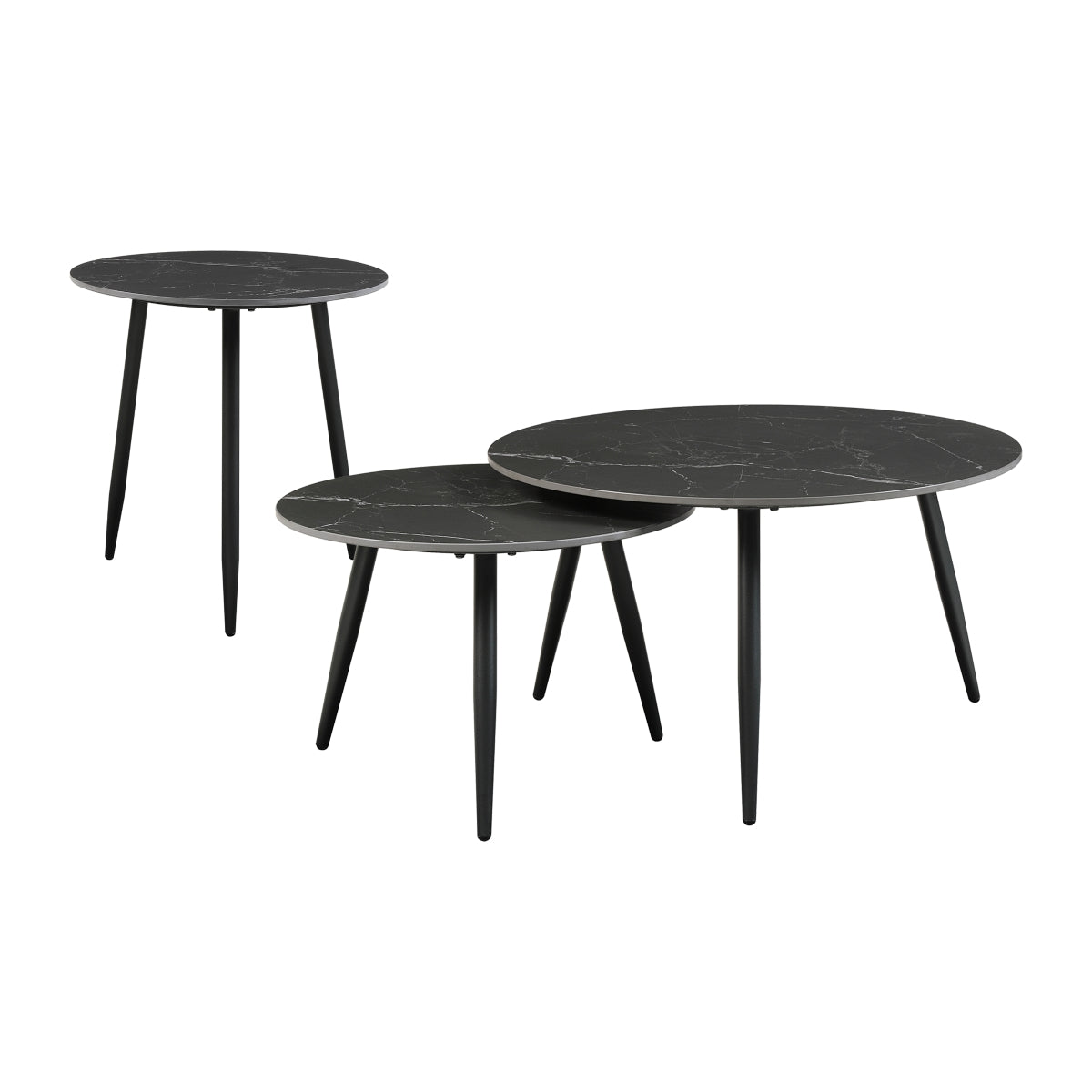 3-Piece Round Black Marble Sintered Stone Coffee Table Set EM-3697BK-31