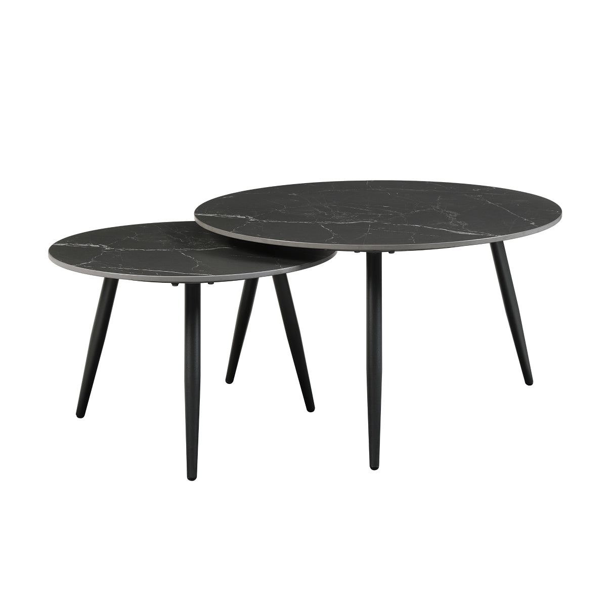 3-Piece Round Black Marble Sintered Stone Coffee Table Set EM-3697BK-31