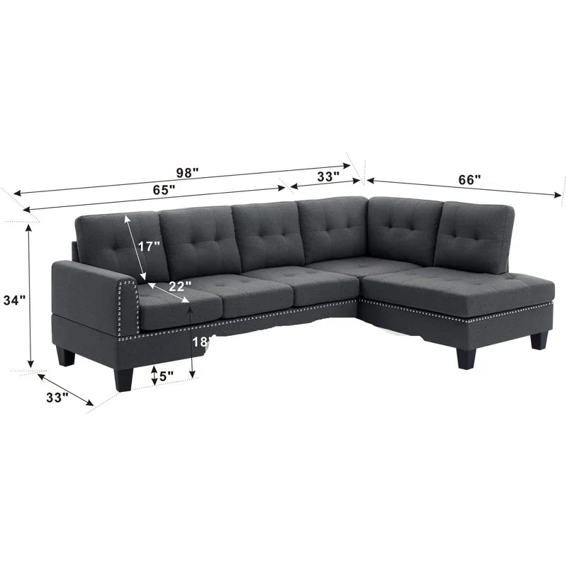 Sofa Sectional 2 Piece Linen Fabric Left or Right Facing Chaise ES-1234