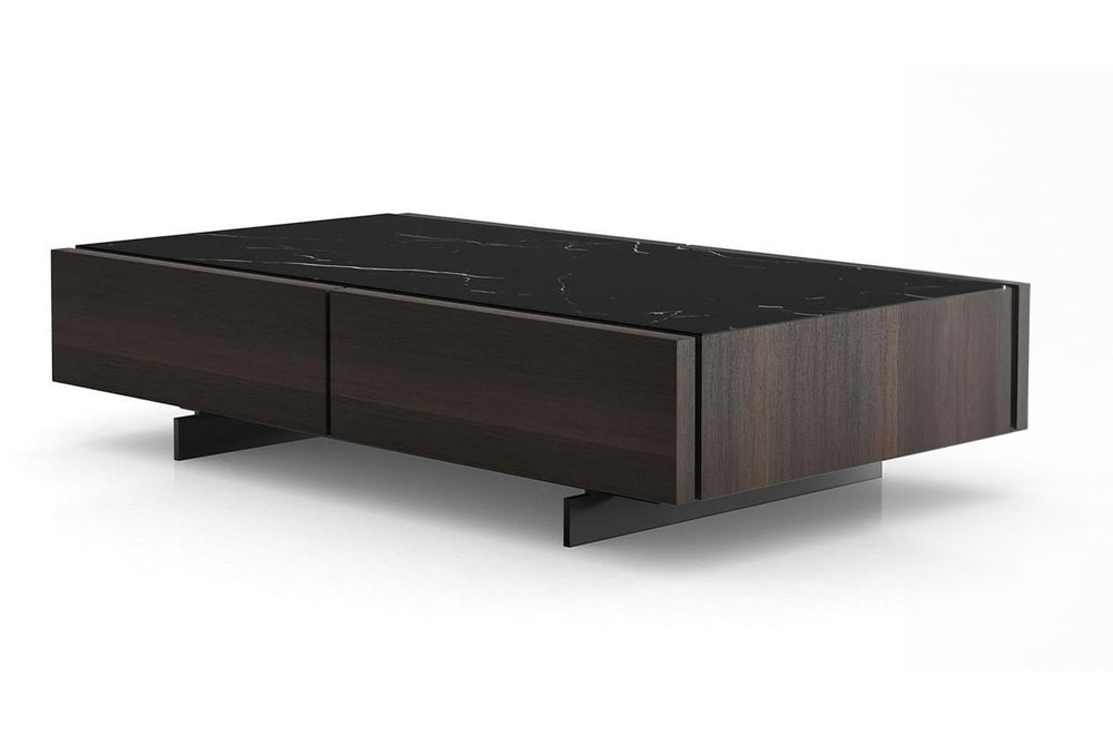 Coffee Table Black Marble Look/Grey Wood Finishes 4 Drawers ET-5137