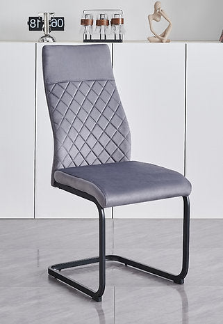 Grey Marble Veneer Dining Set with X Shape Black Steel Base & Soft GREY Velvet Chairs