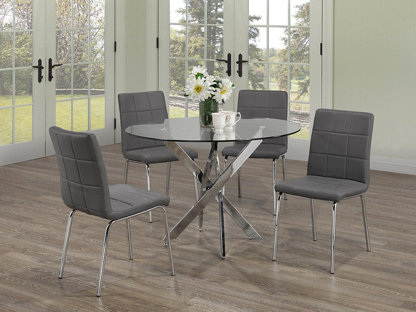 Dining Room Set 5pc Round Glass Top Chrome Legs ET-1447/1760