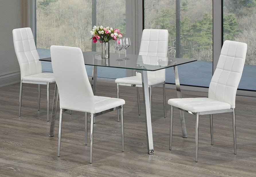 Dining Room Set 5PC Glass Top Chrome Legs ET-5065/EC-1770