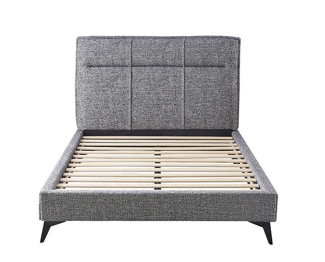 Modern Grey Upholstered Platform Bed with Black Steel Legs