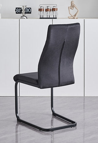 Grey Marble Veneer Dining Set with X Shape Black Steel Base & Soft Black Velvet Chairs