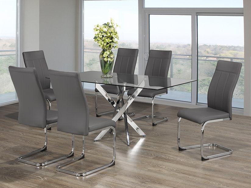Dining Room Set 7pc Glass Top Chrome Legs ET-1448/EC-1877