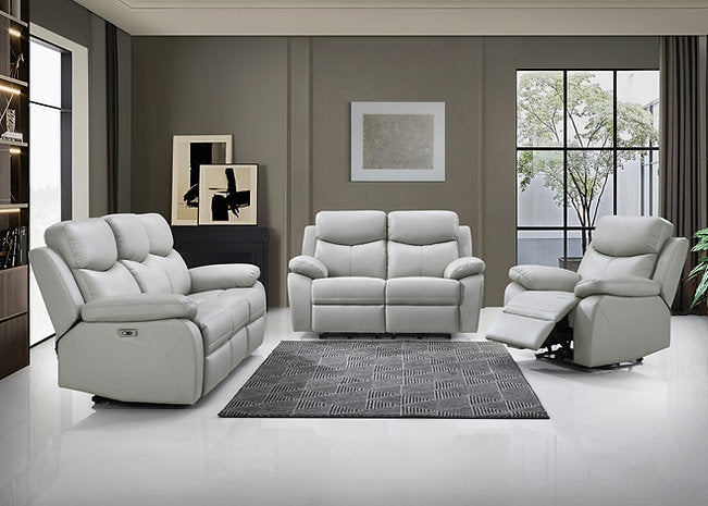 Light Grey Genuine Leather Match Recliner