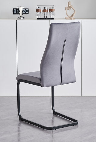 Grey Marble Veneer Dining Set with X Shape Black Steel Base & Soft GREY Velvet Chairs