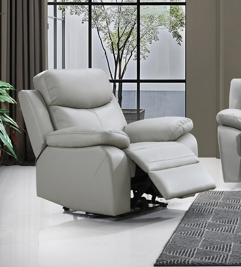 Light Grey Genuine Leather Match Recliner