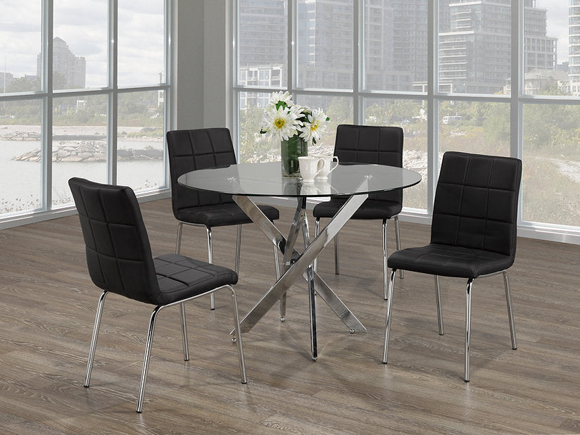 Dining Room Set 5pc Round Glass Top Chrome Legs ET-1447/1760