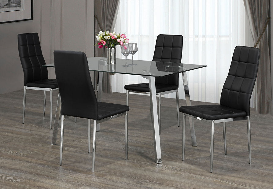 Dining Room Set 5PC Glass Top Chrome Legs ET-5065/EC-1770