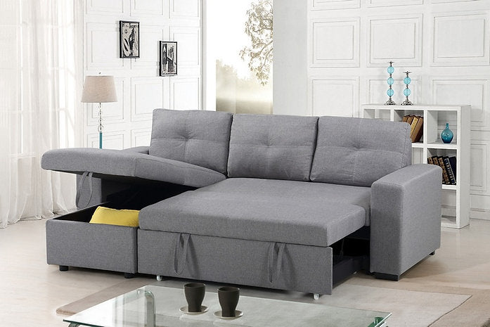 Grey Reversible Sectional Sofa Bed with a Large Lift up Storage