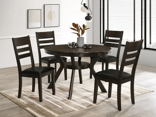 5 Piece Round Wood Table with Storage Shelf and 4 Chairs
