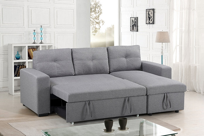 Grey Reversible Sectional Sofa Bed with a Large Lift up Storage