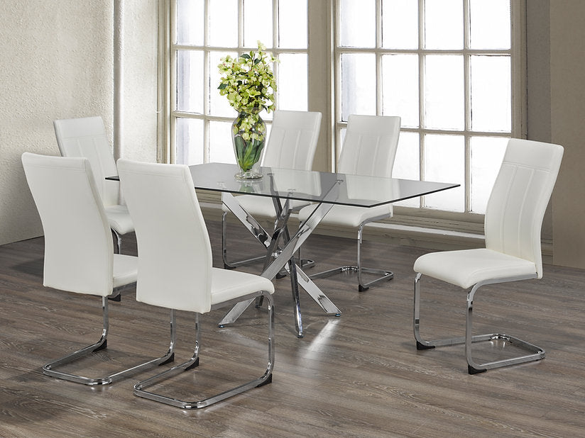 Dining Room Set 7pc Glass Top Chrome Legs ET-1448/EC-1877