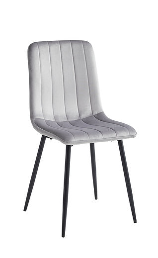 7-Piece Extension Marble Top With Black Steel Legs with Chairs Dark Grey Velvet with Stitching Details, Black Steel Legs.