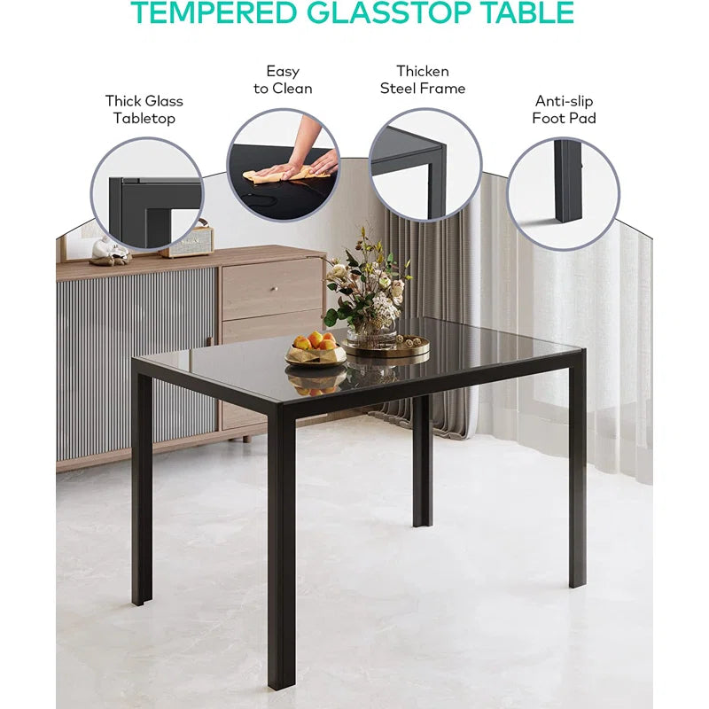 7-Piece Dining Set Top Glass Tempered with PU Black Chairs