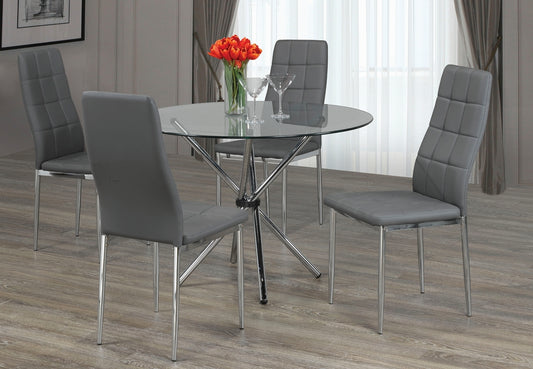 Nil 5 Piece Round Top Glass with Grey Chairs Chrome Legs
