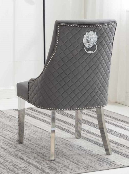Dining Chair EC 002 Chrome Legs Lion Head Design Velvet Material