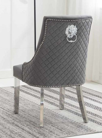 Dining Chair EC 002 Chrome Legs Lion Head Design Velvet Material