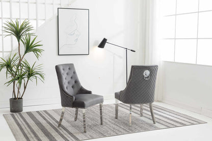 Dining Chair EC 002 Chrome Legs Lion Head Design Velvet Material
