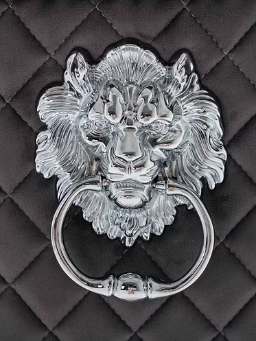 Dining Chair EC 002 Chrome Legs Lion Head Design Velvet Material