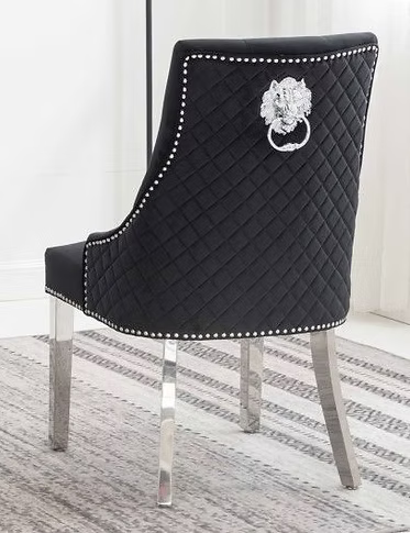 Dining Chair EC 002 Chrome Legs Lion Head Design Velvet Material