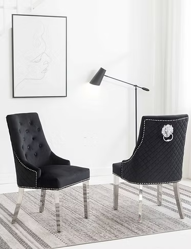 Dining Chair EC 002 Chrome Legs Lion Head Design Velvet Material