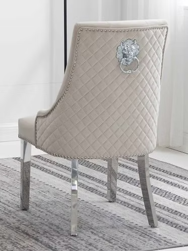Dining Chair EC 002 Chrome Legs Lion Head Design Velvet Material