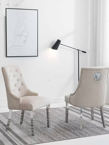 Dining Chair EC 002 Chrome Legs Lion Head Design Velvet Material