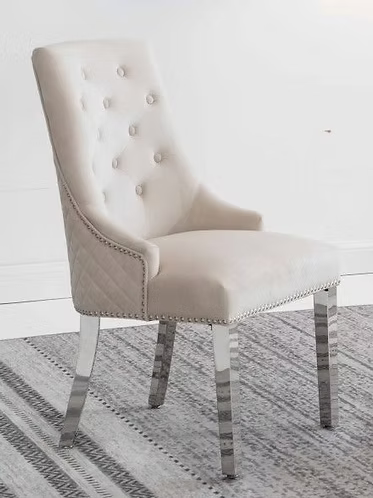 Dining Chair EC 002 Chrome Legs Lion Head Design Velvet Material