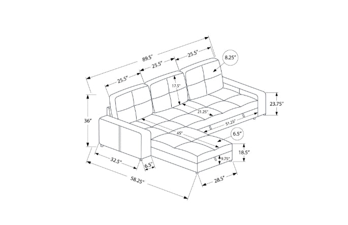 Sectional Sofa Bed With Left or Right Facing Chaise with Storage